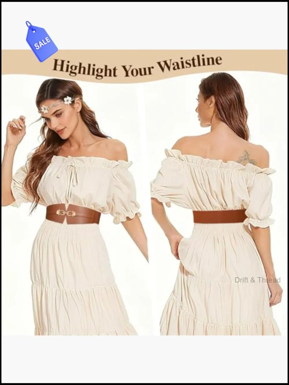 Wide Stretch Belt with Gold Buckle for Dresses Coats Waist